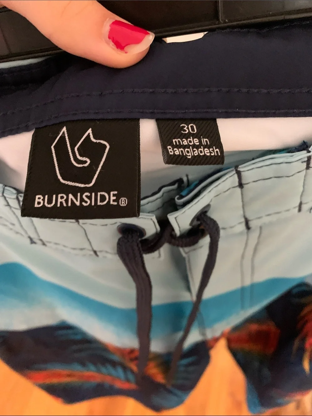 burnside Light Blue & Navy Tropical Leaf Swim Trunks